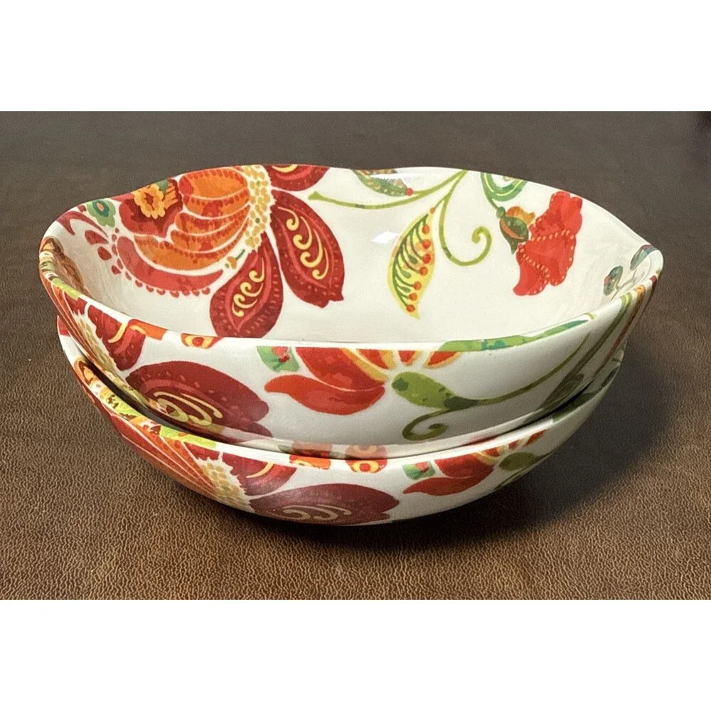 Pair (2) Pier 1 Beatrice Jacobean Soup Cereal Bowls 6.5